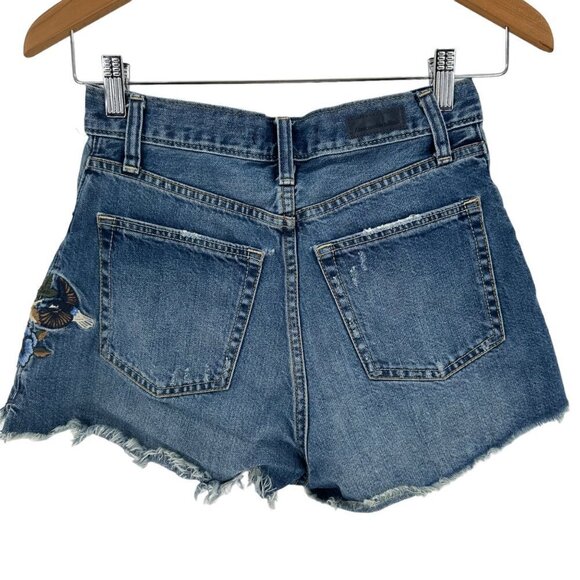 Abercrombie & Fitch Denim Cut Off Shorts Distressed Embroidered Floral Sz 25 - Picture 2 of 5
